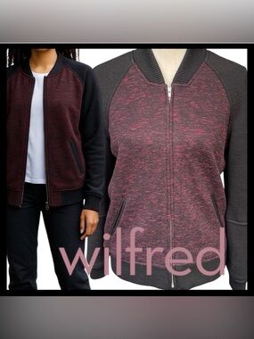 Aritzia Wilfred Merlot/Black Wool Blend Varsity Bomber Sweater Jacket (4/6)